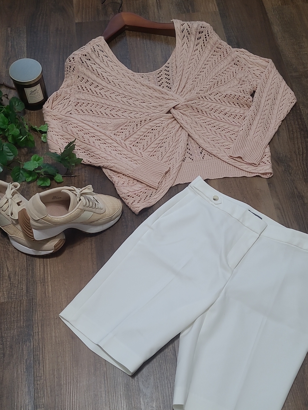 3/$25 Dusty Pink Twist Knot Crochet Off The Shoulder Sweater